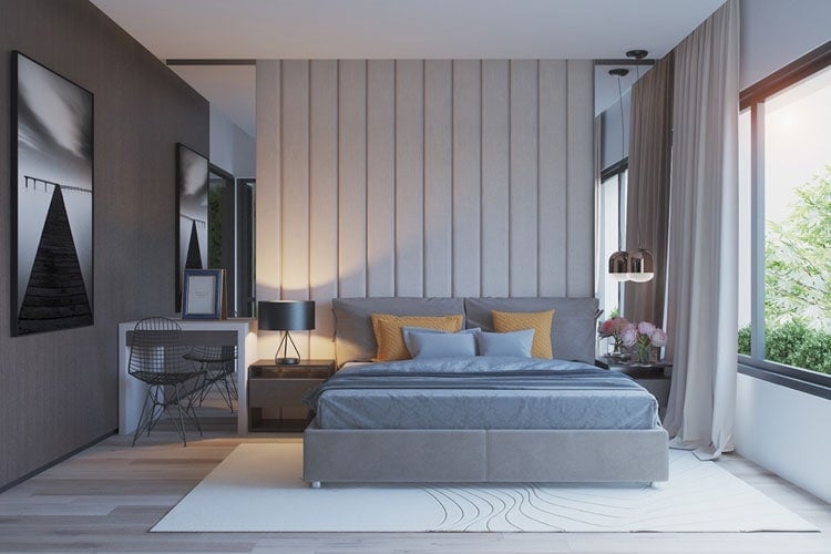 Pale Grey Bedroom with Natural Light and Beautiful Light Tones