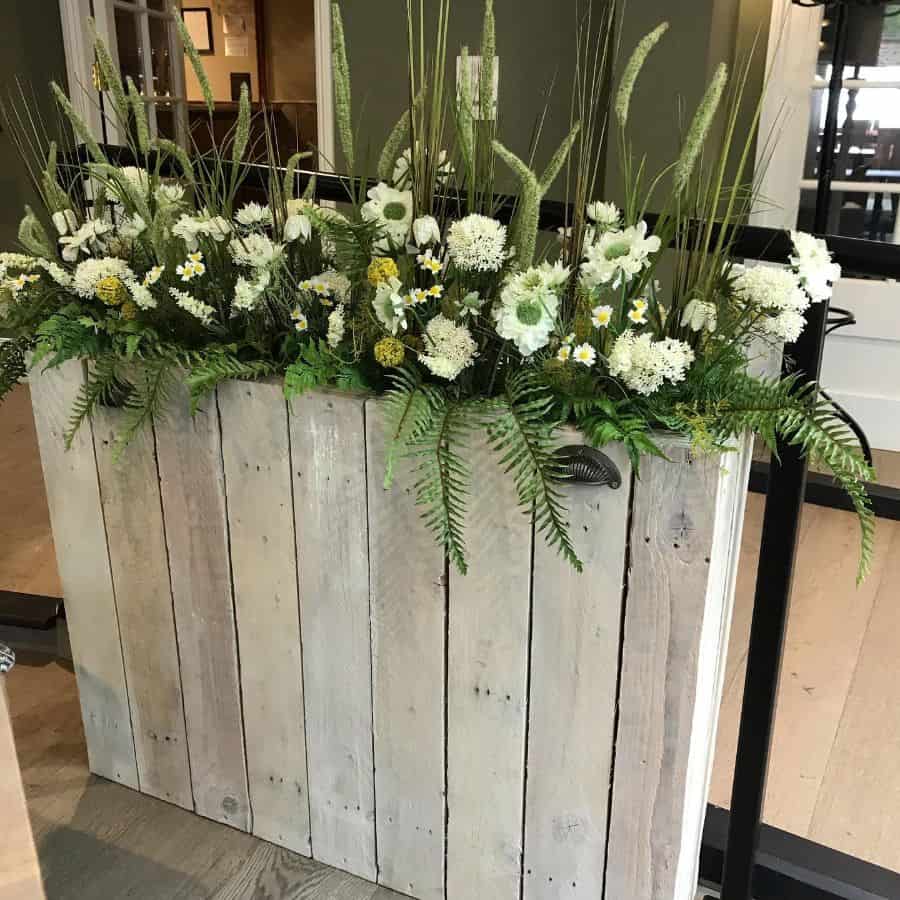 white painted pallet flower box garden