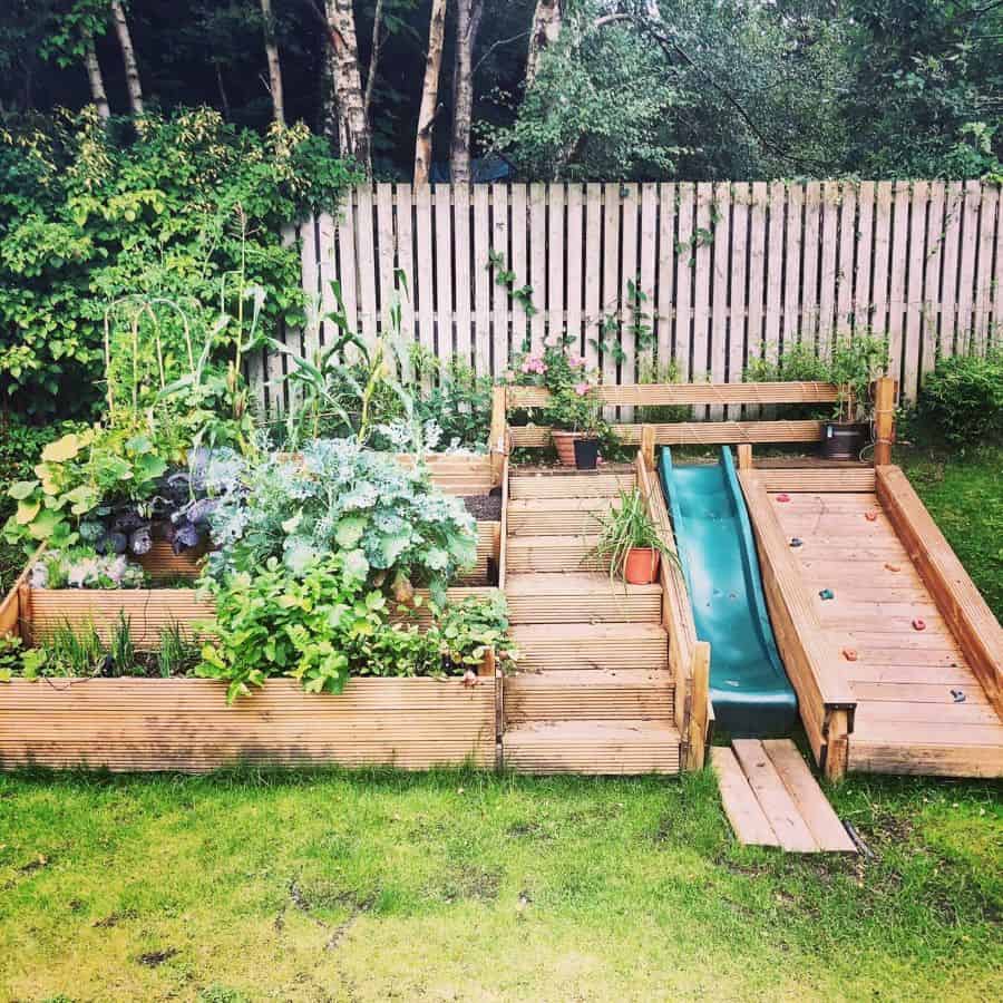 planter vegetable garden with steps and slide