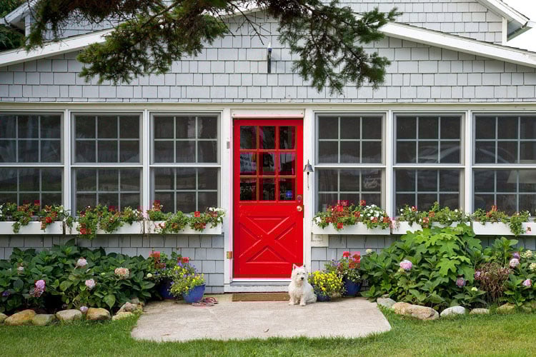 red-front-door-color-for-gray-house Red Front Door Color For Gray House