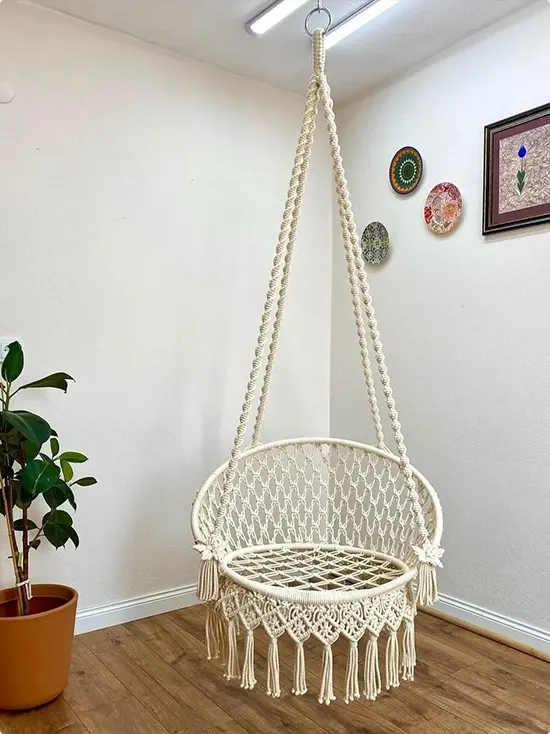 Round Cream Macramé Chair