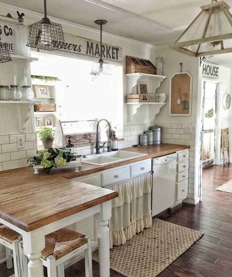 Rustic Farmhouse Style Kitchen with White Wood Cabinets