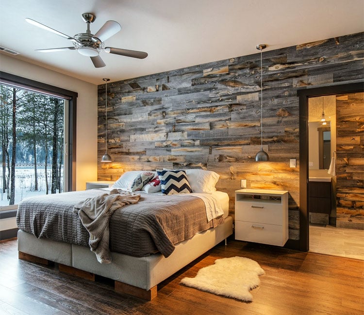 Rustic Farmhouse Wood Accent Wall in Bedroom