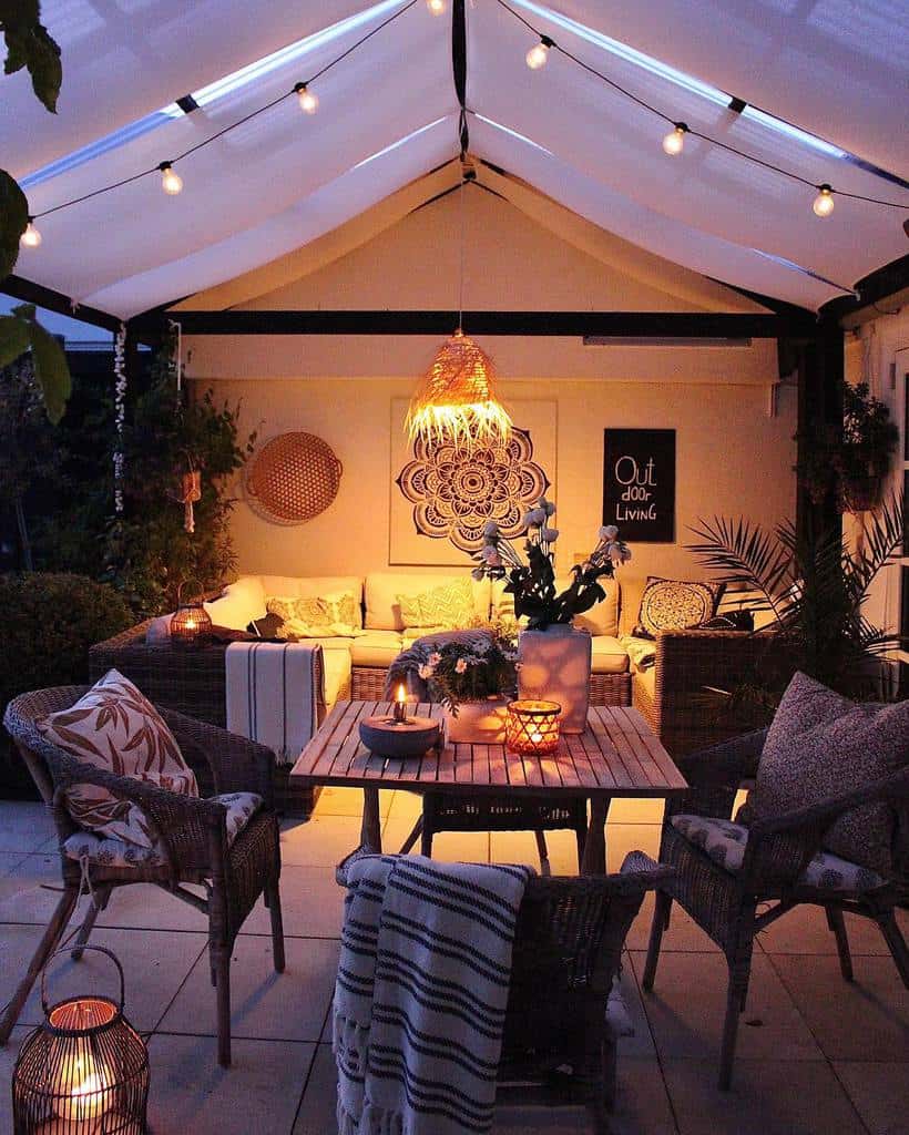 rustic-patio-lighting-ideas-skovbon rustic patio with shade covering