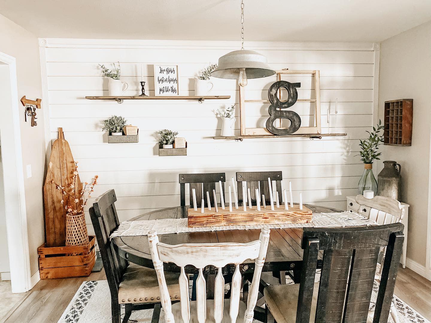 rustic dining table wall shelves table candles