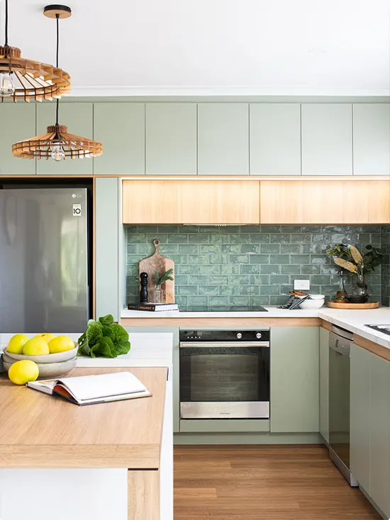 Sage Cabinets and Green Zellige Tile