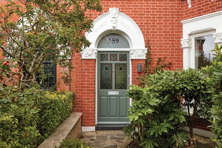 sage-green-front-door-color-for-red-brick-house Sage Green Front Door Color For Red Brick House