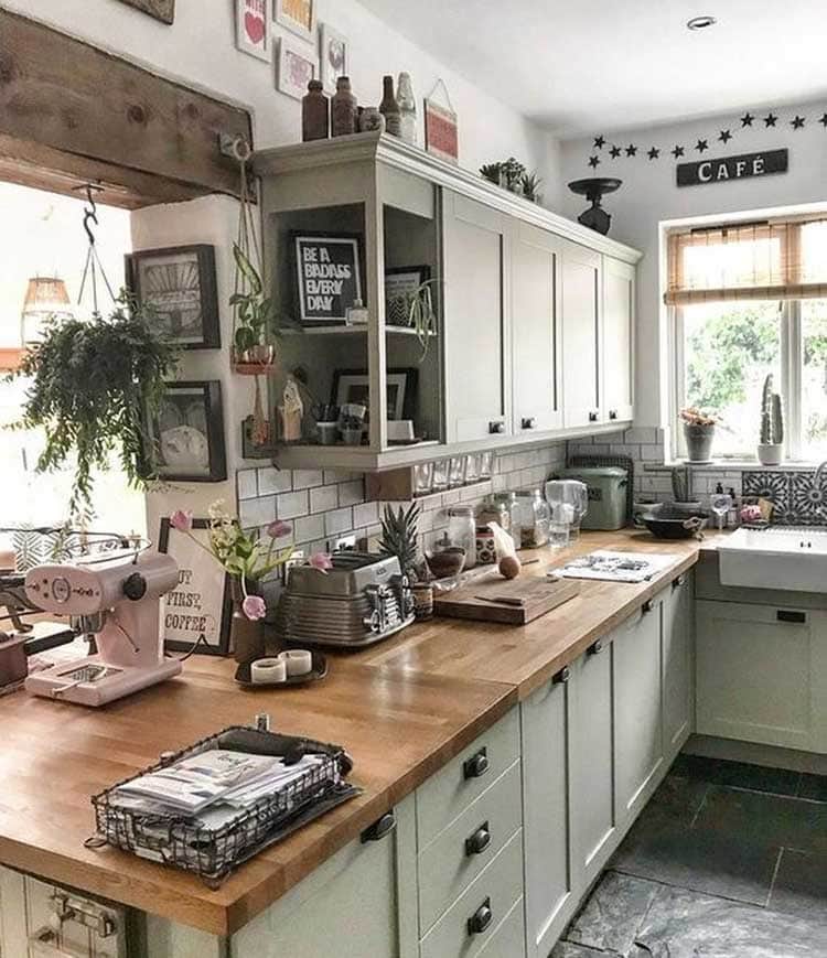 Sage Green Rustic Kitchen Cabinets