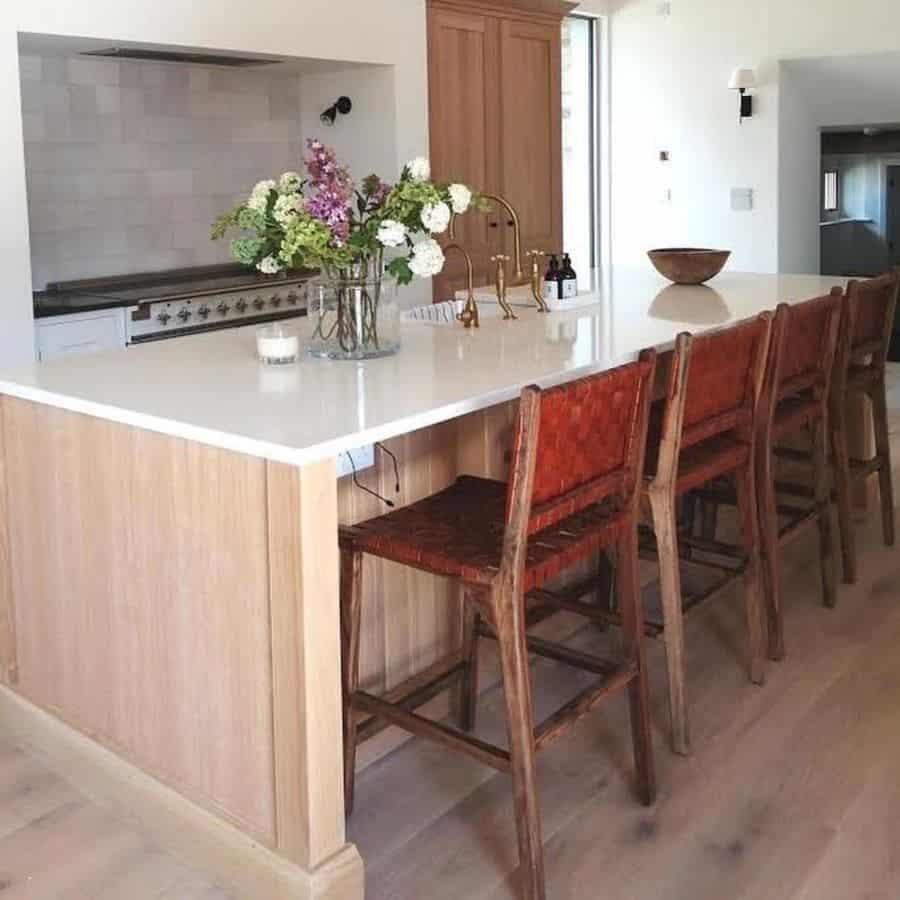 seating around wood kitchen island