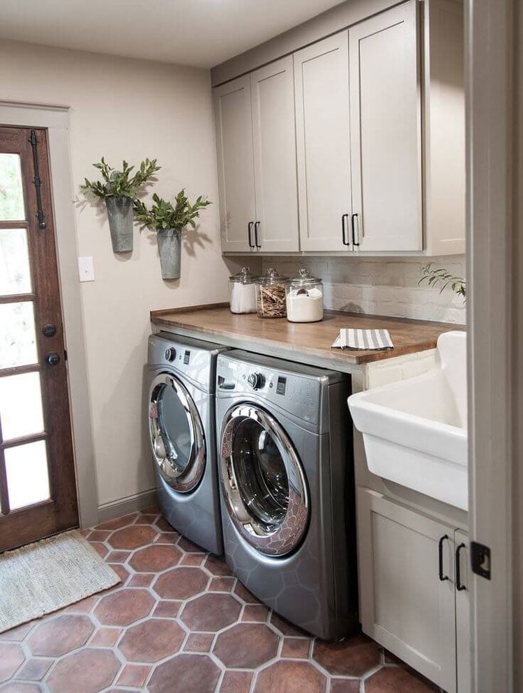 Side by Side Washer Dryer Laundry Room with Sink Cabinets