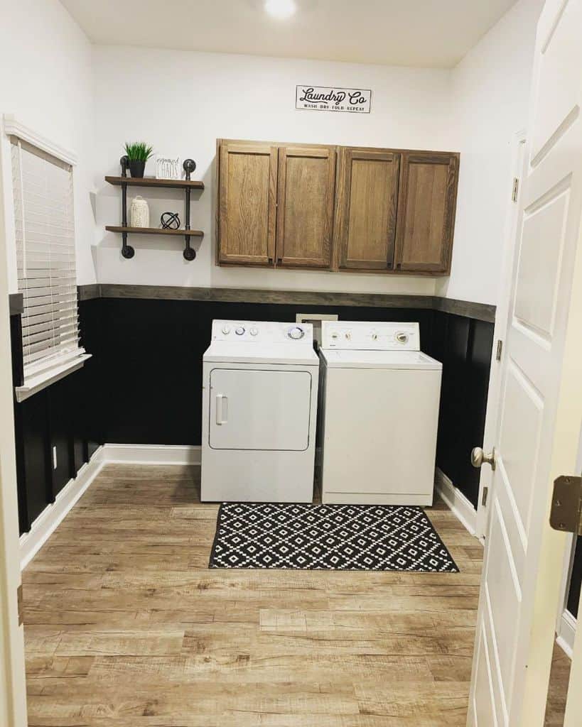 wood wall cabinets white washer and dryer laundry