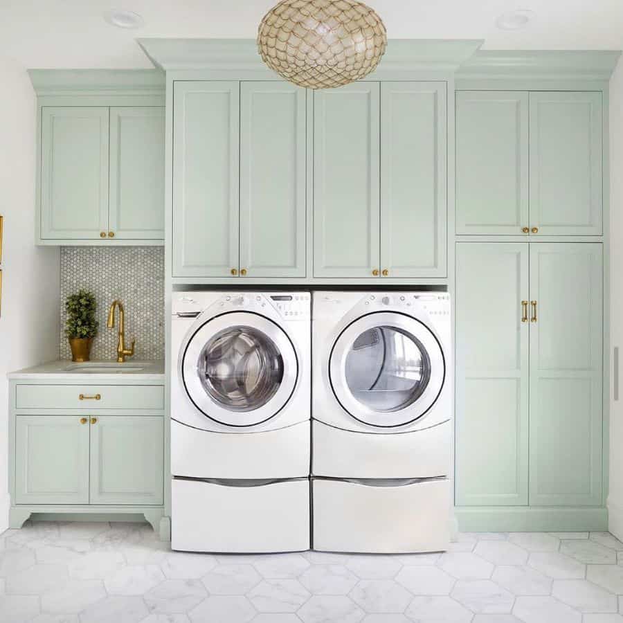 sink-cabinet-laundry-room-sink-ideas-oakandkeys green cabinet laundry washer and dryer