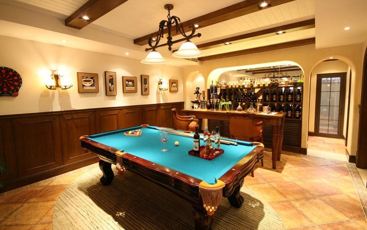 Small Basement Man Cave with Cool DIY Bar