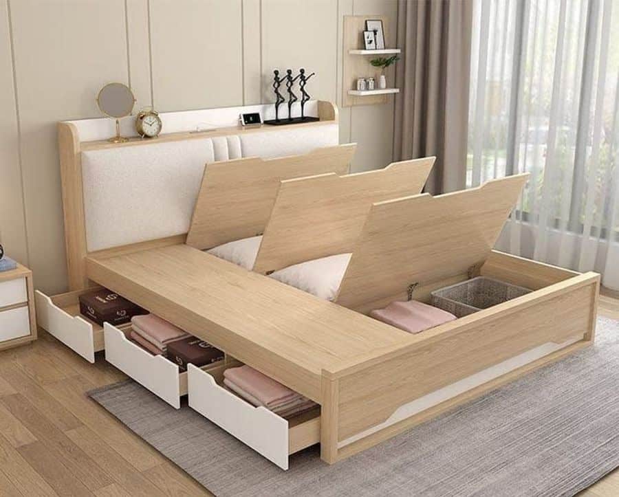 small bedroom with under bed storage