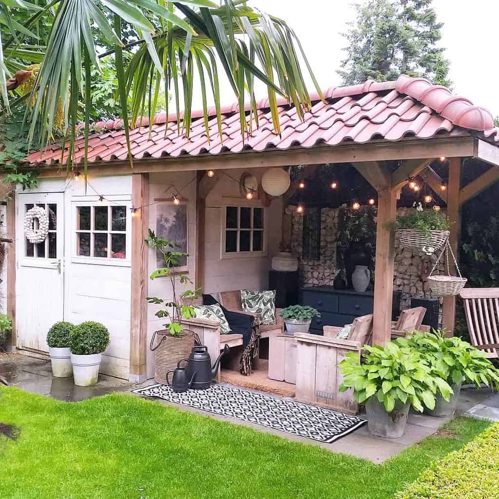 small patio tile roof grass area