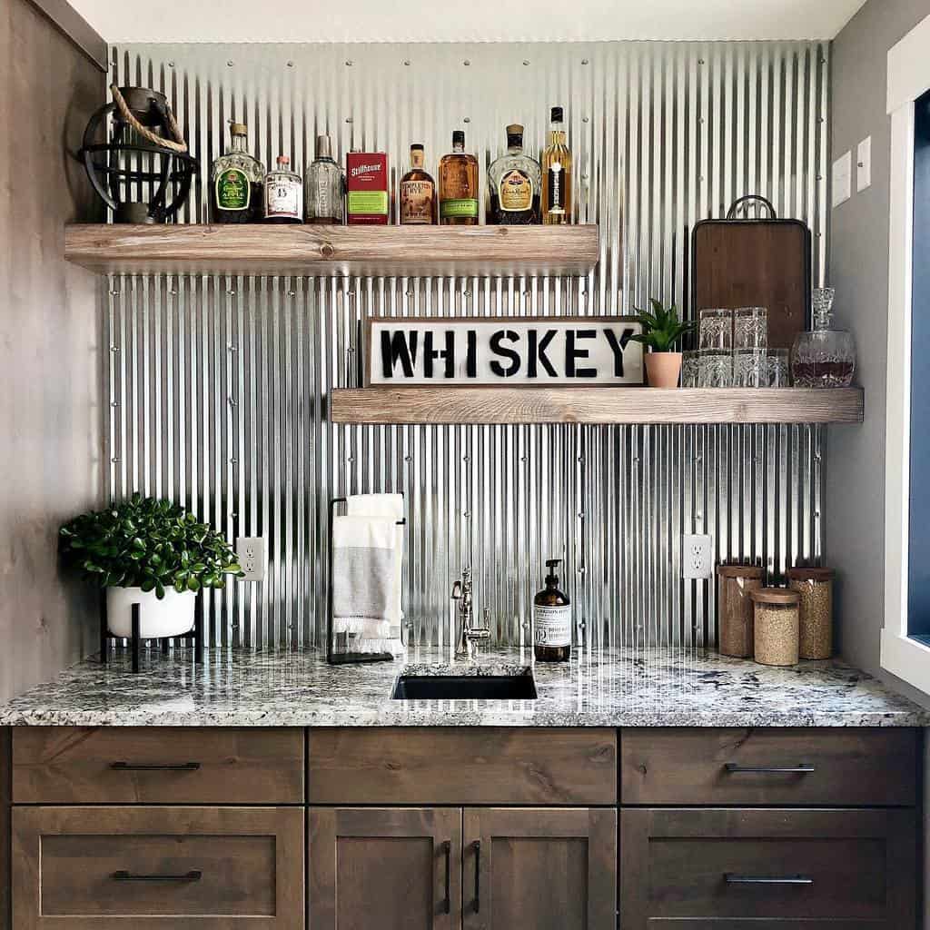 small liquor cabinet aluminum backsplash