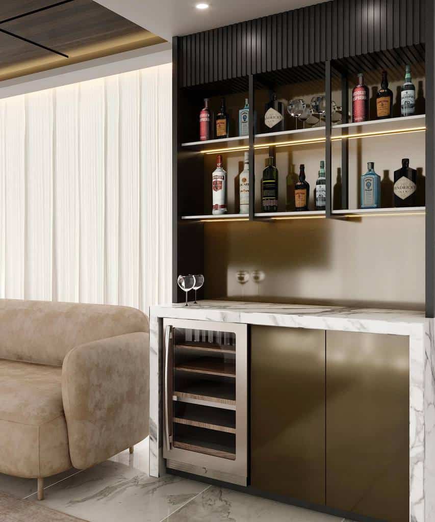 smart small liquor cabinet marble countertop