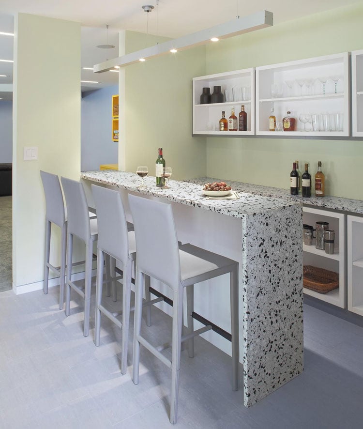 Small White Color Bar Area with Marble Top and Minimalist Decor