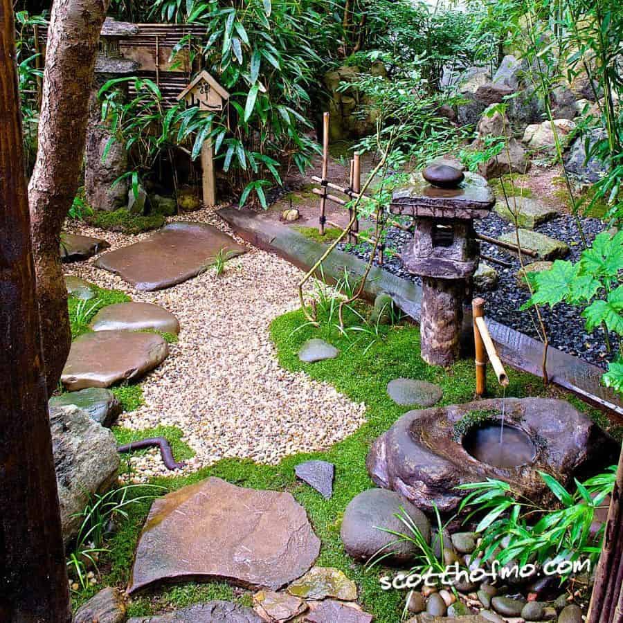 small-zen-garden-ideas-scotthofmo small japanese garden with water featue stone temple statue