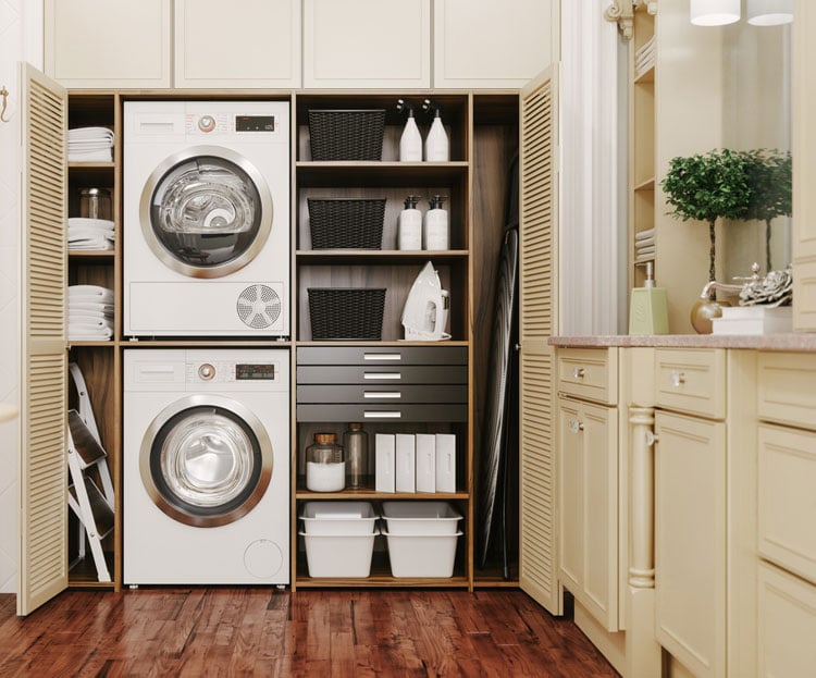Space Saving Stacked Washer Dryer Laundry Room Design
