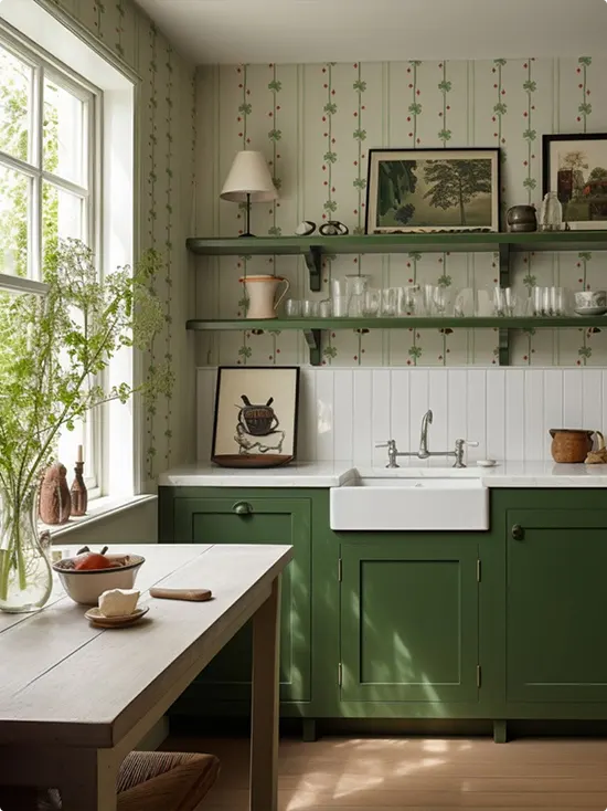 Strawberry Vine Wallpaper With a Farmhouse Sink