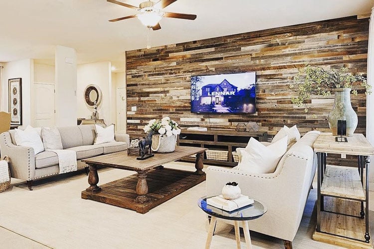 Stunning Wood Accent Wall in Living Room