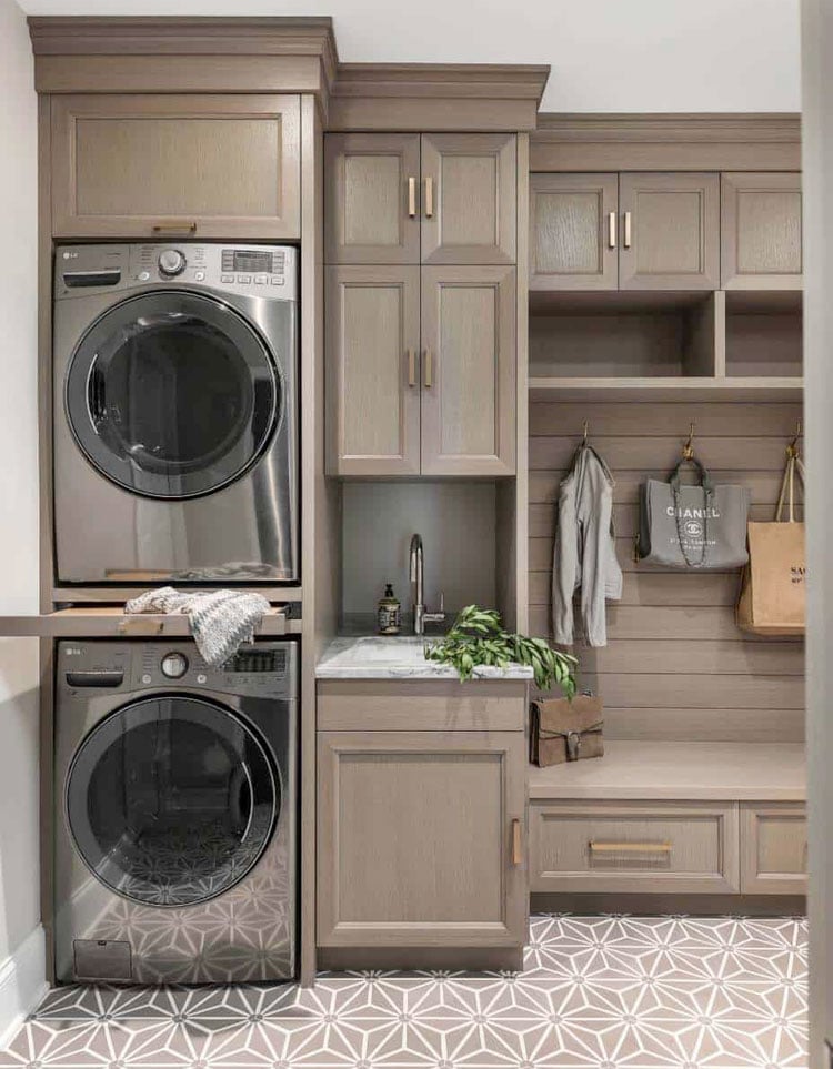 Stylish Small Laundry Room Decor with Stacked Washer Dryer