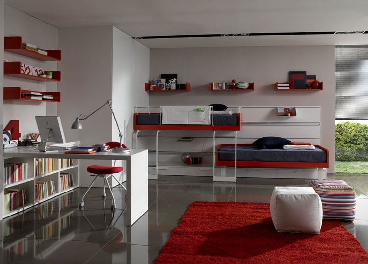 swanky-boye28099s-bedroom-in-red-and-white Swanky Boy’s Bedroom in Red and White