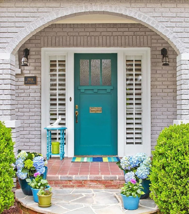 teal-front-door-color-for-gray-house Teal Front Door Color For Gray House