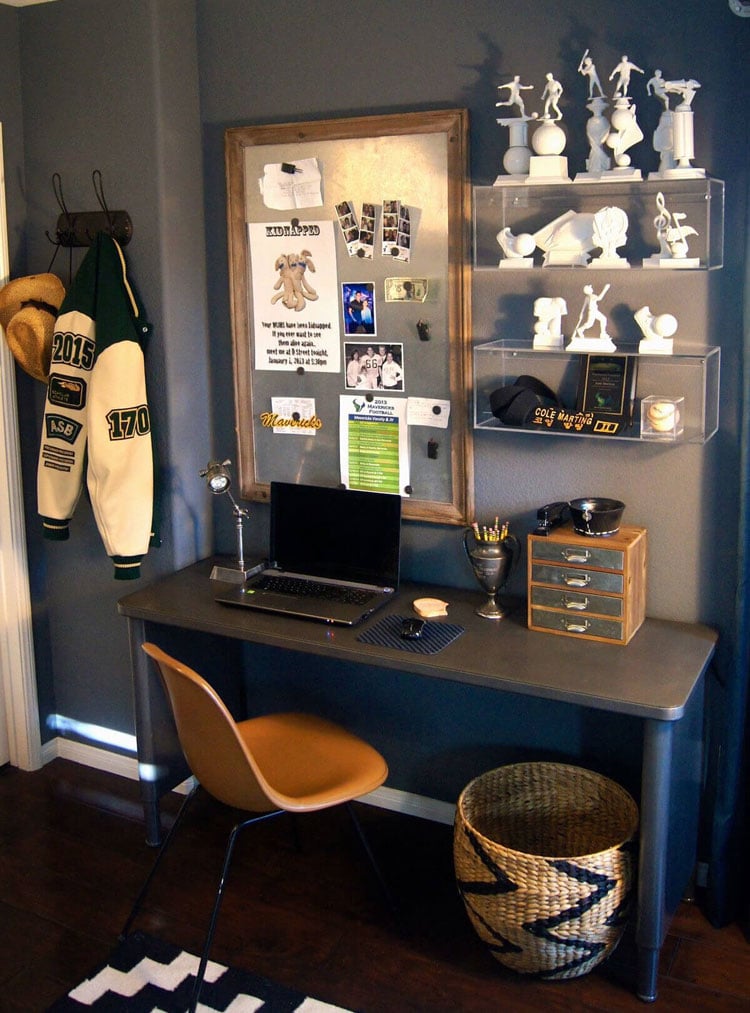 teenage-guys-room-with-trophy-display Teenage Guy's Room with Trophy Display