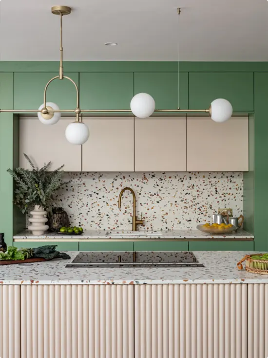 Terrazzo Backsplash and Upper Green Wall