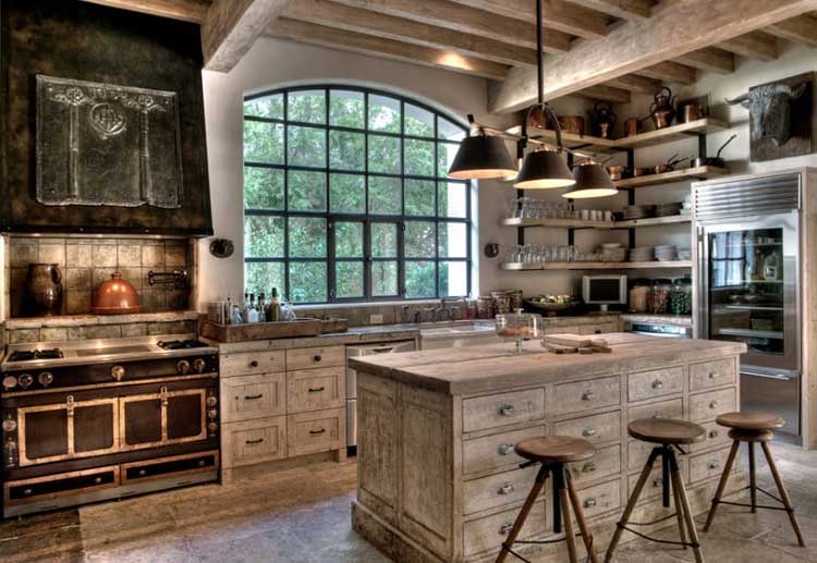 Textured Rustic Wood Kitchen Cabinets