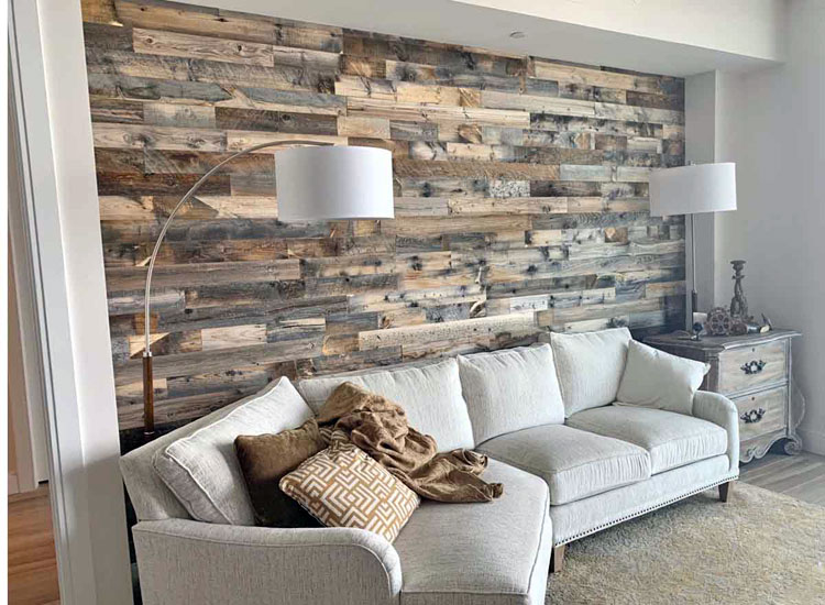 Textured Wood Accent Wall in Living Room