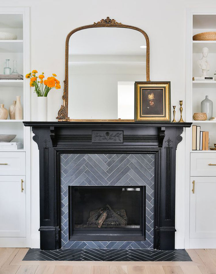tiled-fireplace-with-black-surround Tiled Fireplace with Black Surround