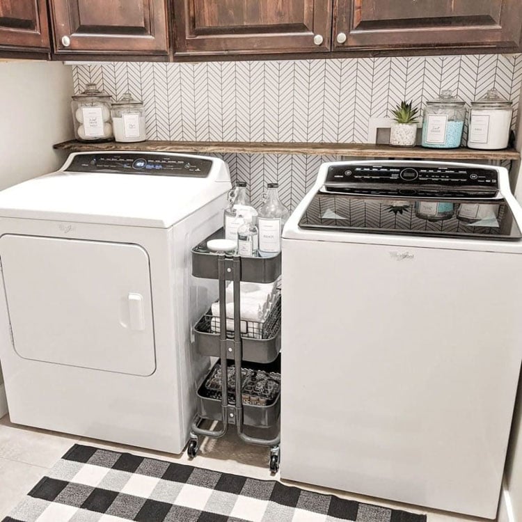 Top Load Washer with Dark Wood Cabinets