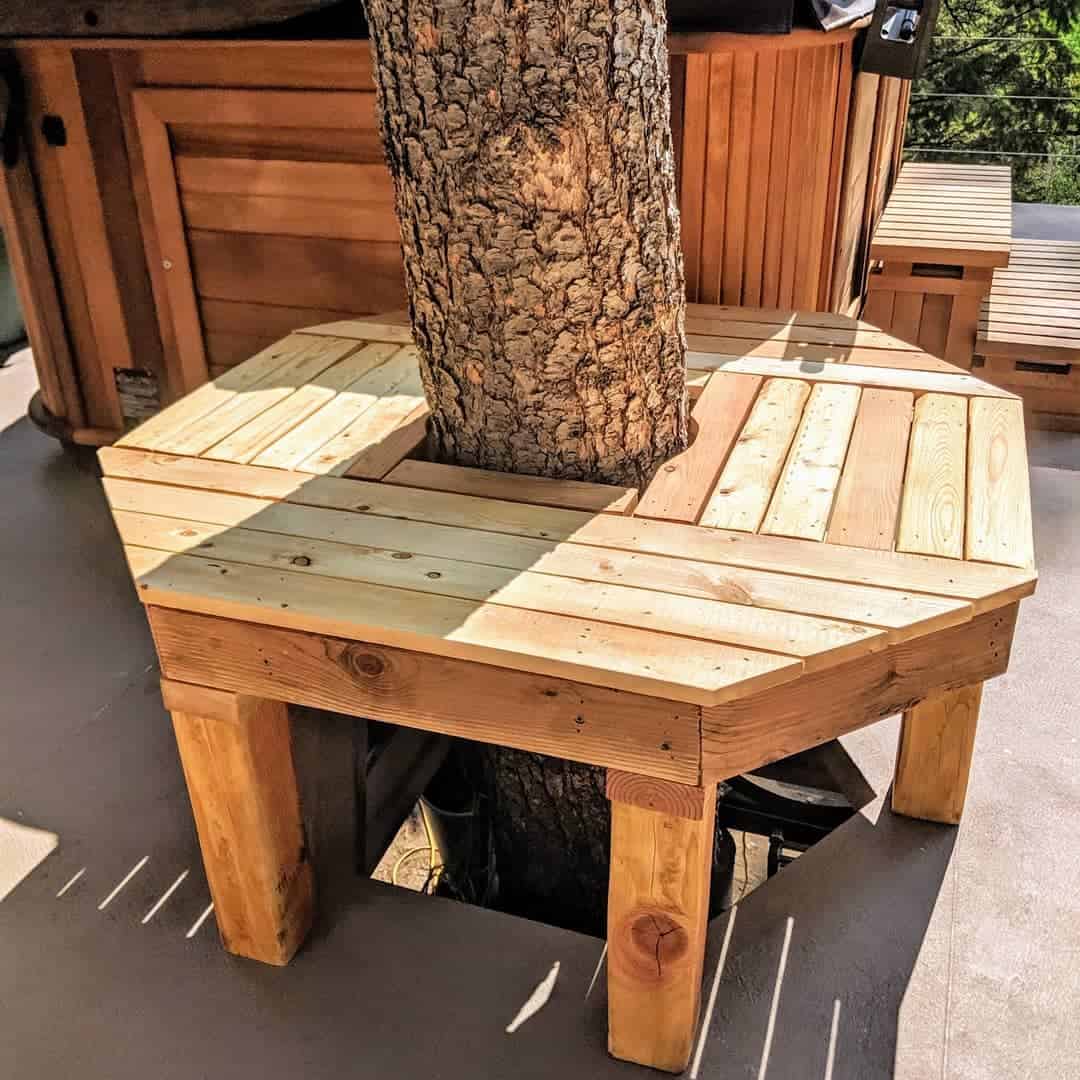 tree-bench-garden-bench-ideas-mthavenwood wood bench around tree spa patio