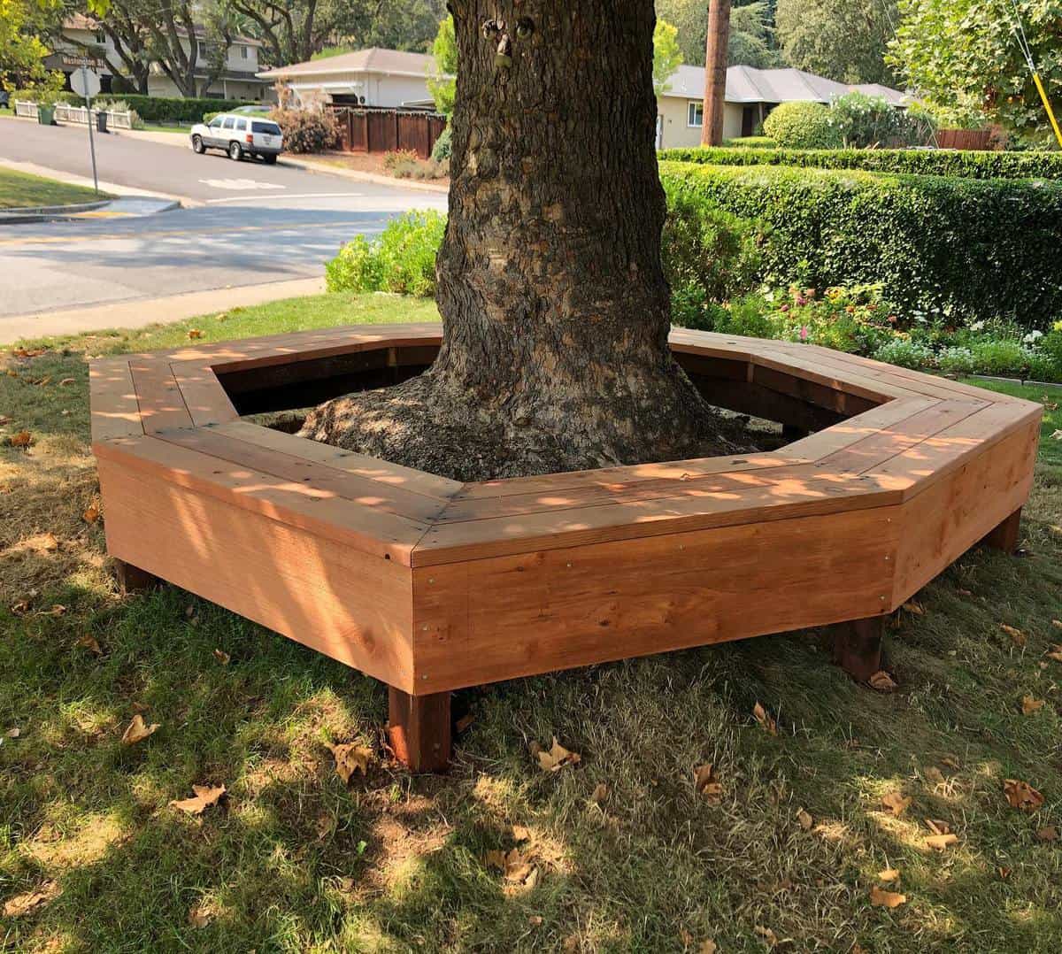 tree-bench-garden-bench-ideas-steveshandymanservice hexagonal wood bench around tree