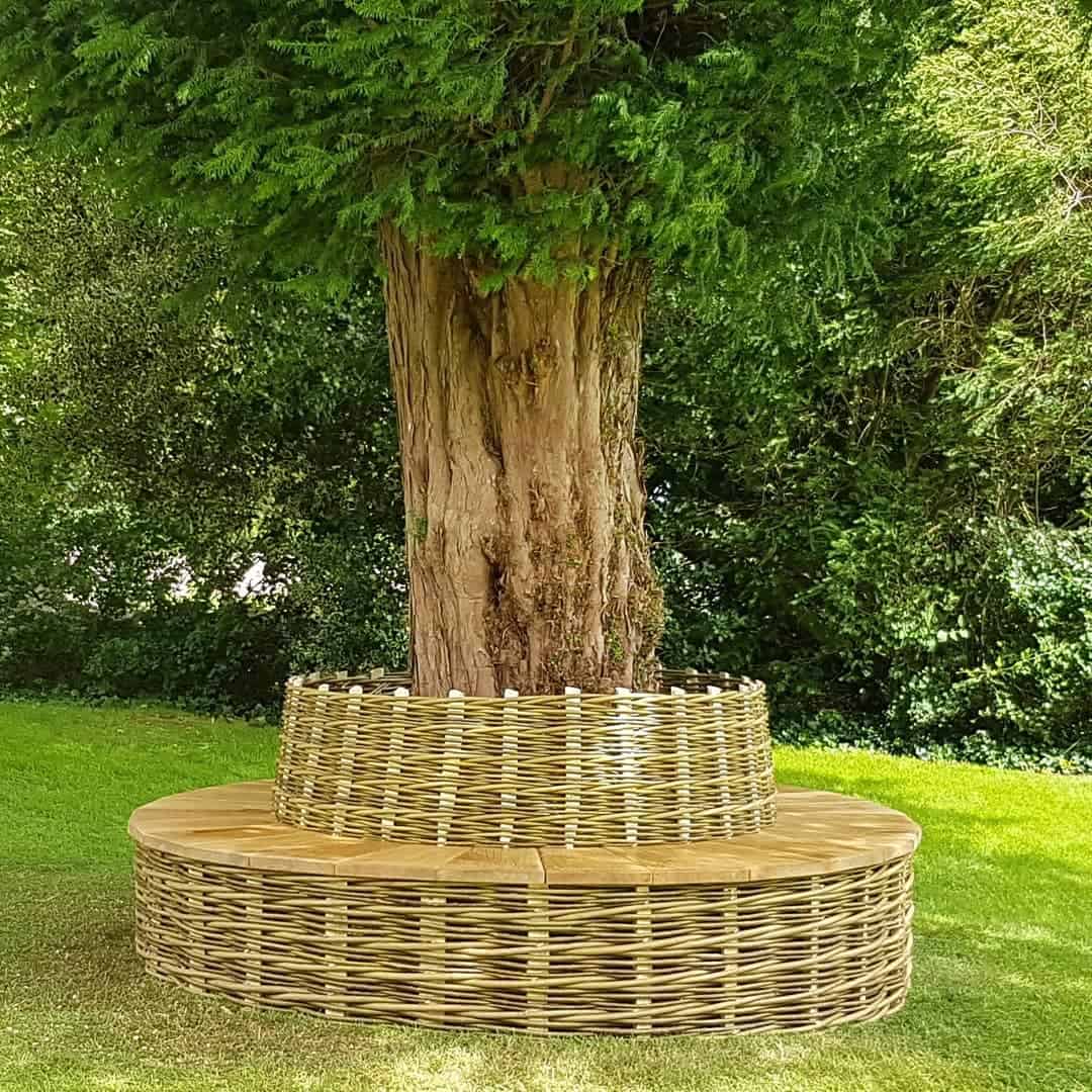 tree-bench-garden-bench-ideas-thesticksmith wicker tree bench around tree