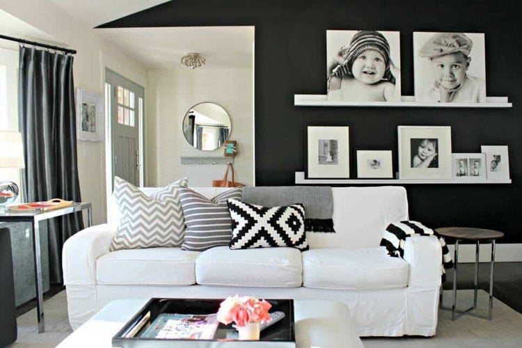 Trendy Living Room with Black Wall
