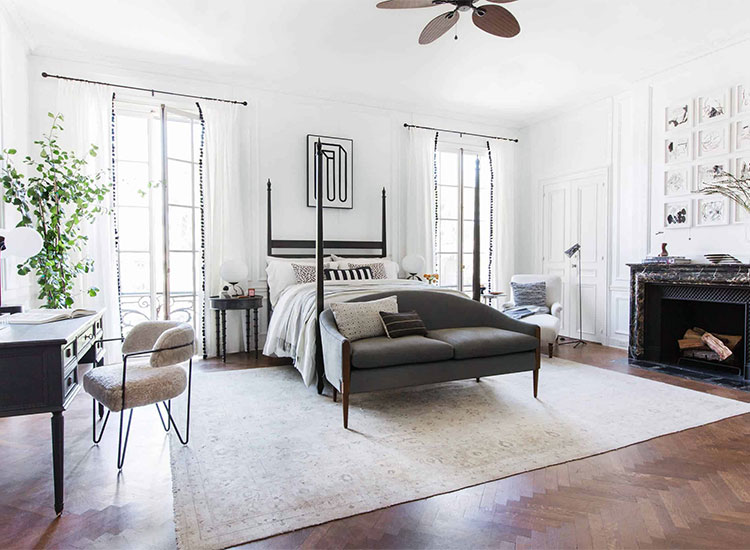 Understated Gray and White Bedroom with Black Accents