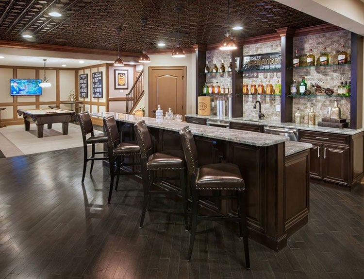 Upscale Basement Bar Designs with Pool Table