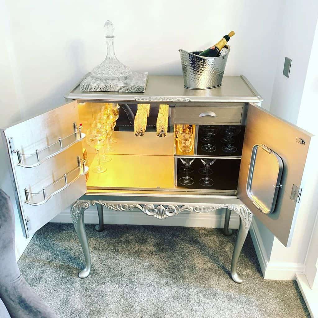 vintage silver liquor cabinet