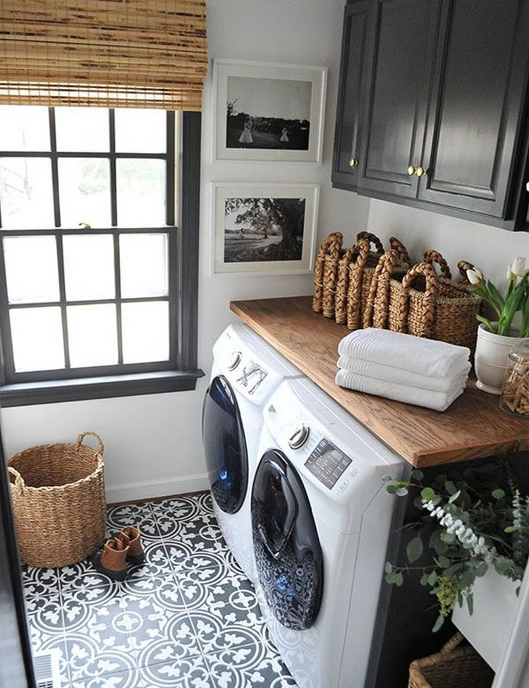Washer and Dryer with Cabinets and Cute Storage