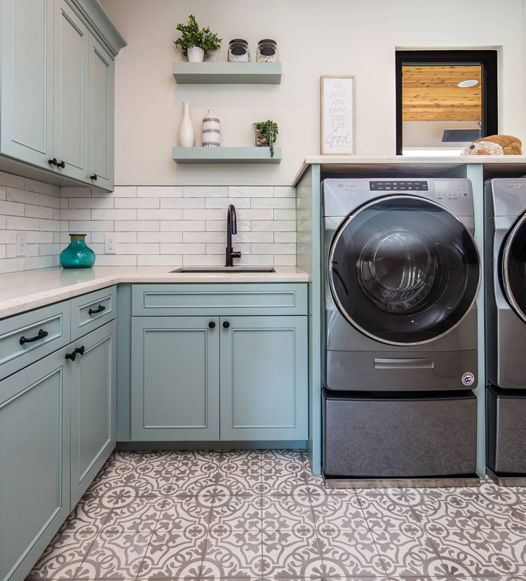 Washer Dryer Setup with Cute Sink Shelf Cabinets