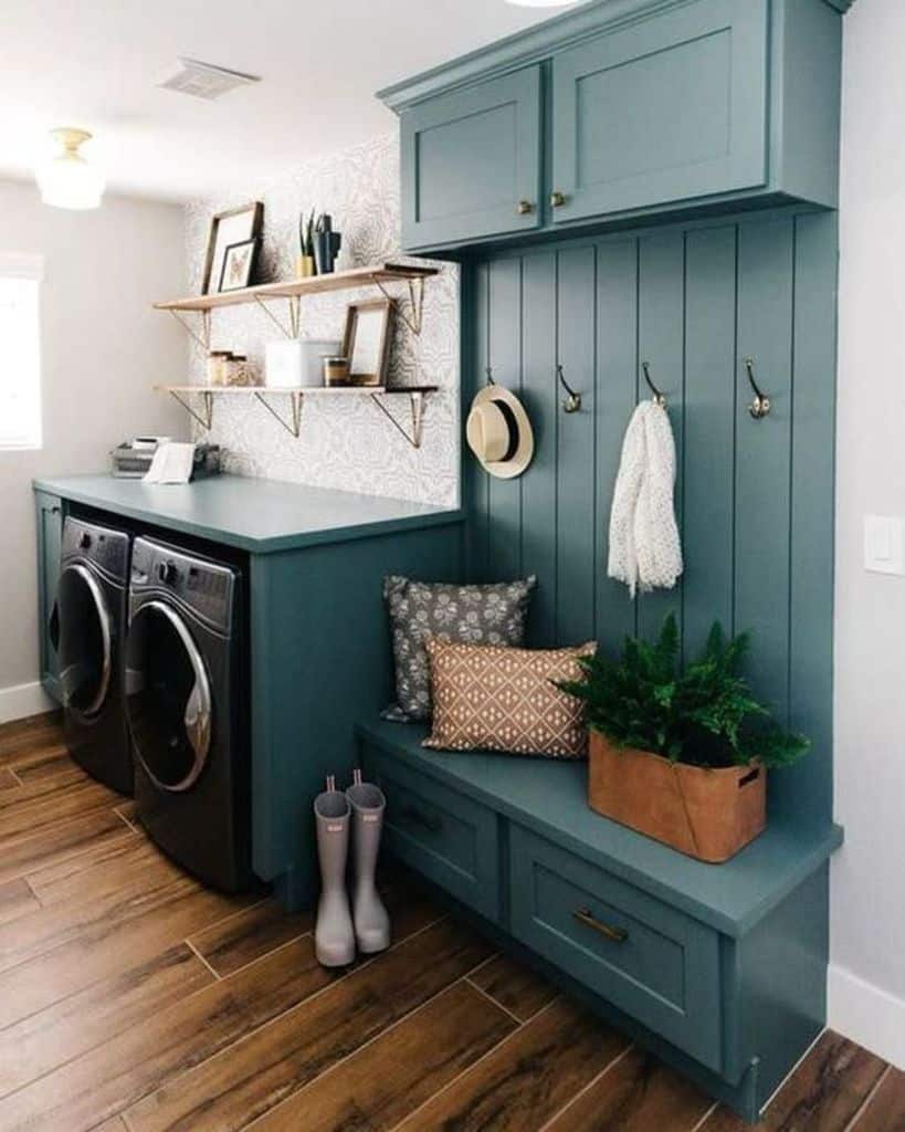 green cabinet laundry washer and dryer wall shelves