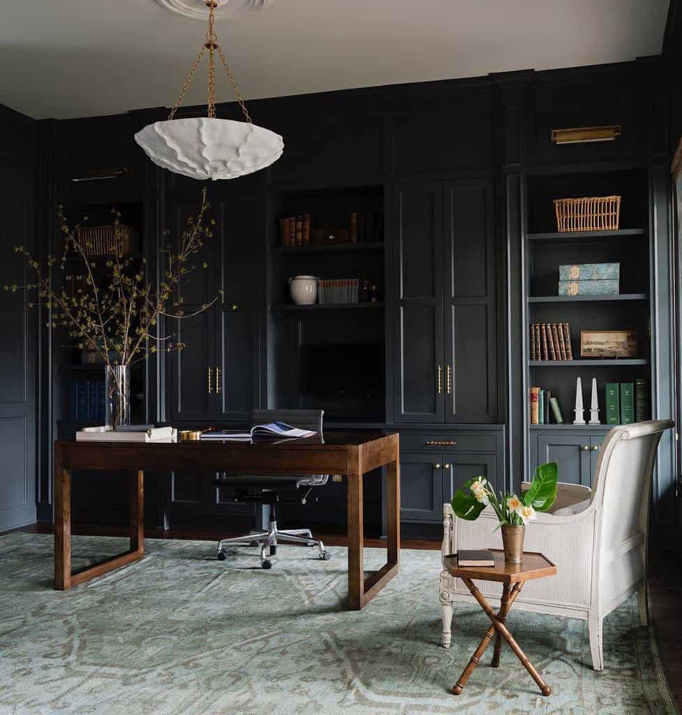 wood-wall-paneling-ideas-laurenhaskettfinedesign luxurious dark wood wall paneling office