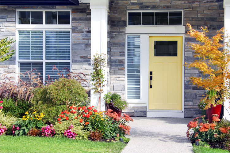 yellow-front-door-color-for-gray-house Yellow Front Door Color For Gray House