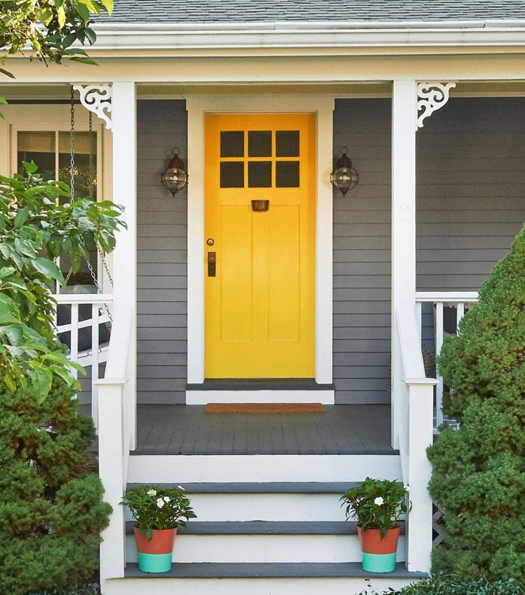 yellow-front-door-for-gray-house Yellow Front Door For Gray House