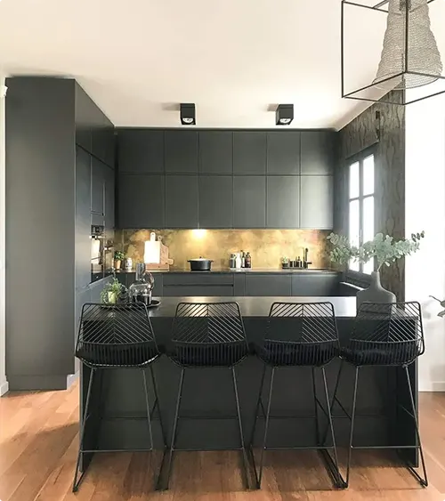 Backlit Backsplash and Modern Seating