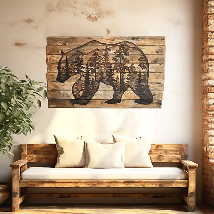 Bear Silhouette on Reclaimed Plank Wall Art